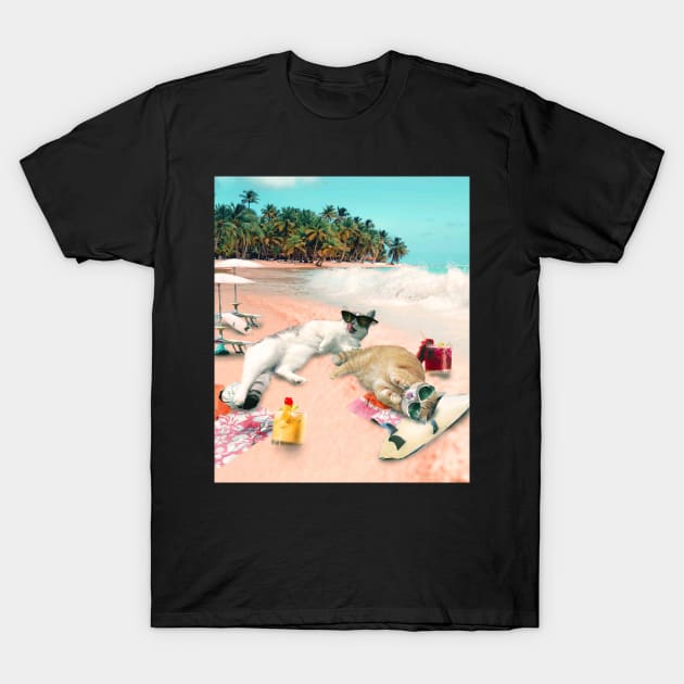 Funny Cat Beach T-Shirt by Random Galaxy